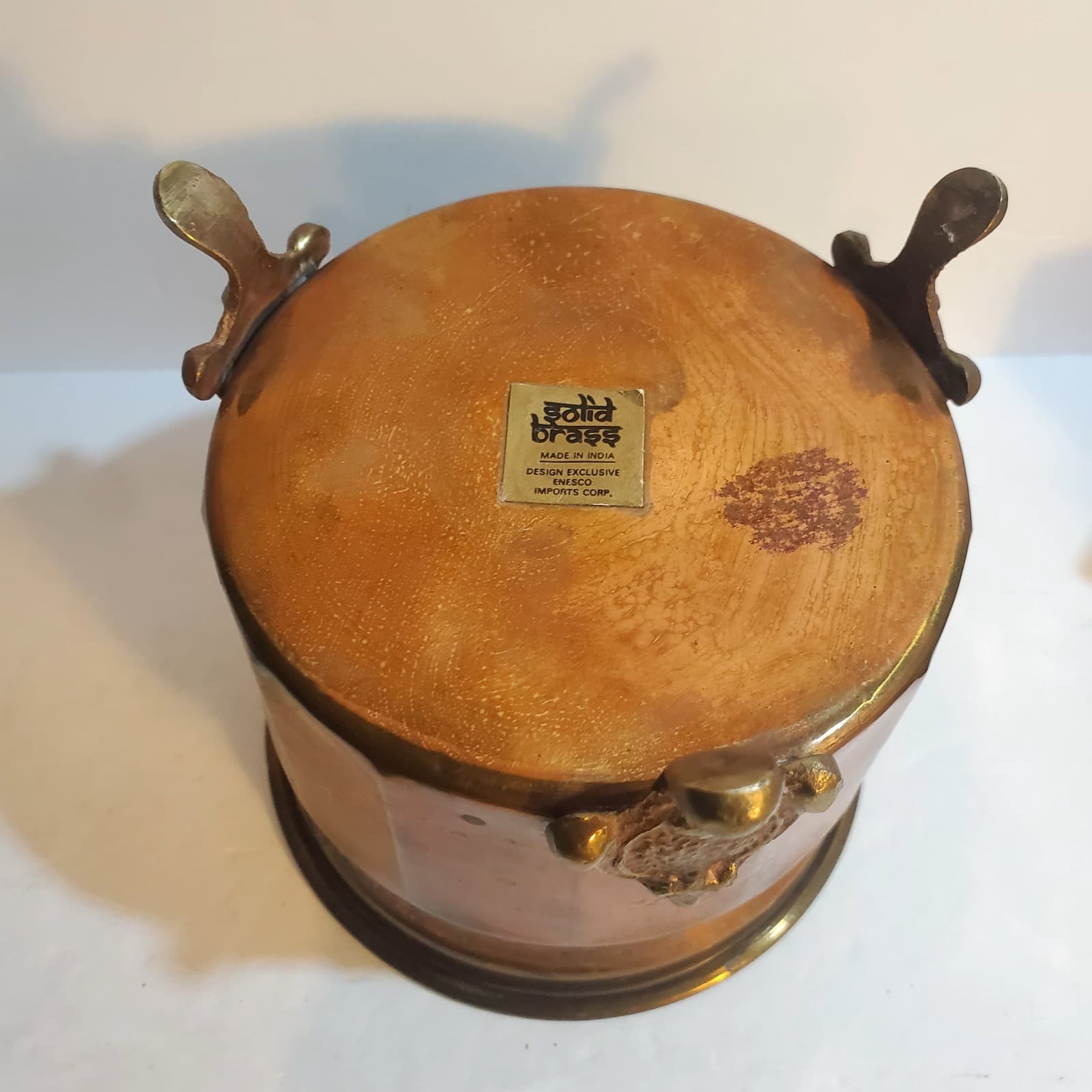 Vintage Enesco Solid Brass Footed Planter Bowl Pot Cauldron Made in India - Thumbnail 4