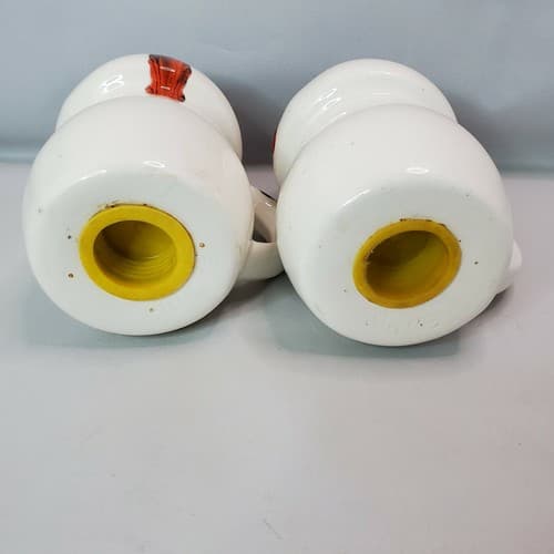 Ceramic Drip Paint Mushroom Handled Salt Pepper Shakers White Orange Black - Thumbnail 7