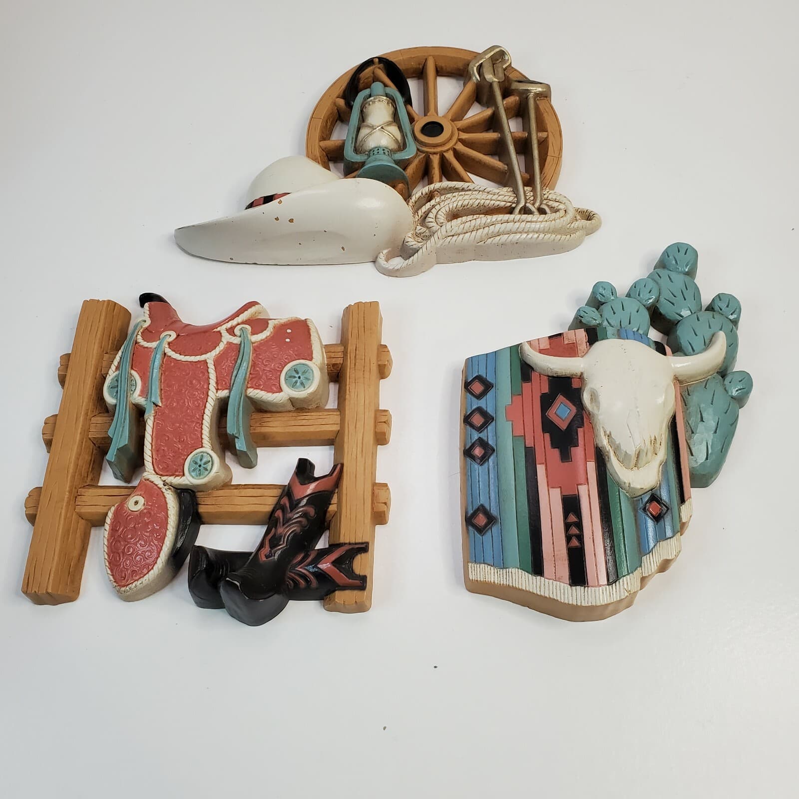 Set of 3 Vtg Burlwood Home Interiors Southwest Western Small Wall Decor Plaques