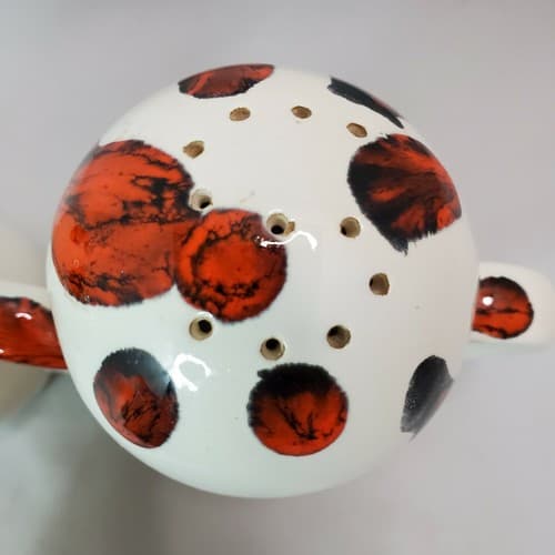 Ceramic Drip Paint Mushroom Handled Salt Pepper Shakers White Orange Black - Thumbnail 5