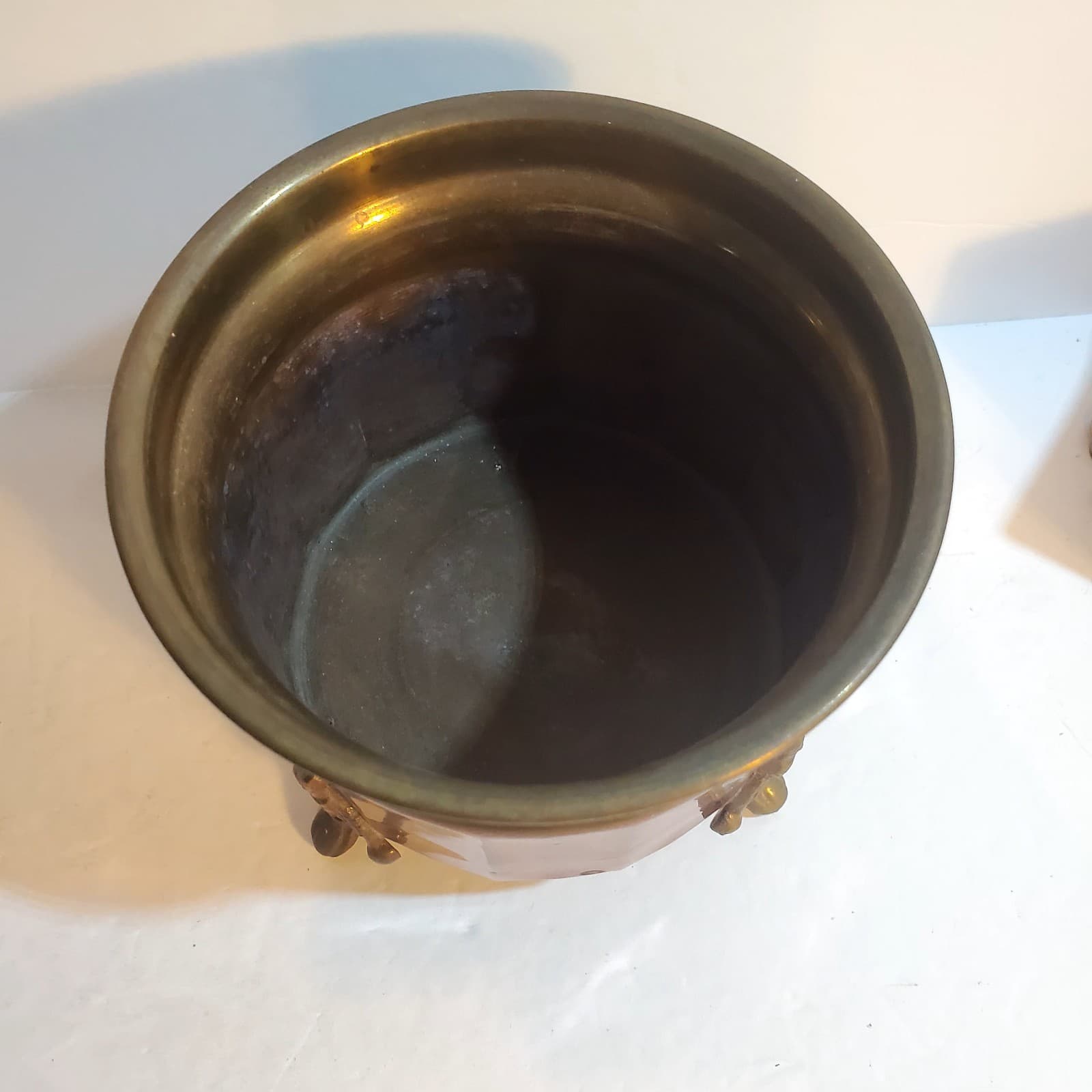Vintage Enesco Solid Brass Footed Planter Bowl Pot Cauldron Made in India - Thumbnail 2