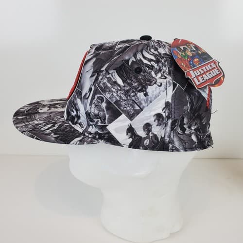 Justice League Snap Back Hat Cap Flat Structured DC Comics Black, White OSFM - Thumbnail 2