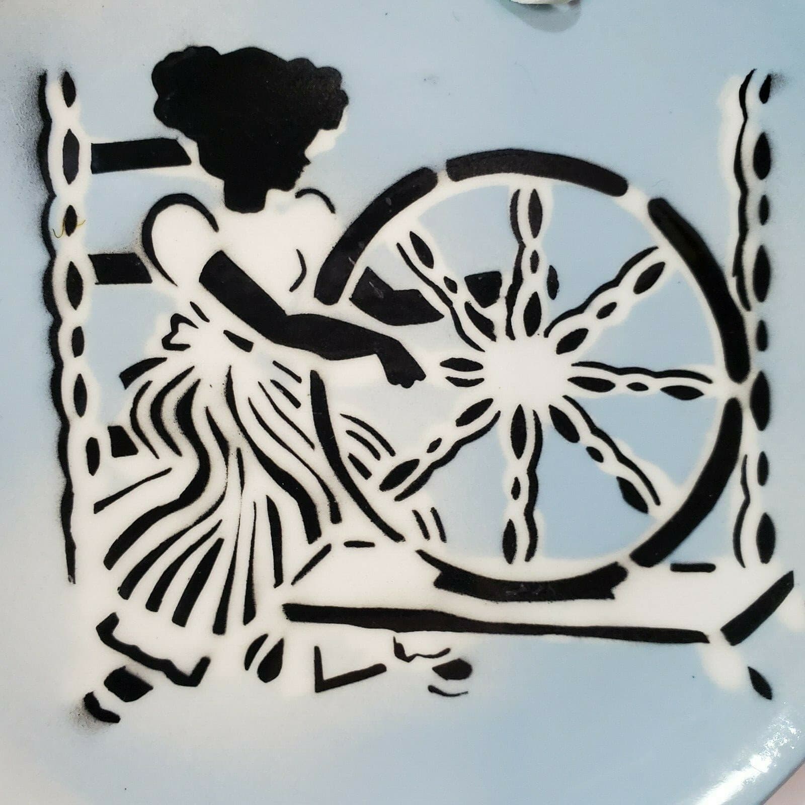 Cleminsons Pottery California Blue Plates Silhouette Girl Wheel & Butter Churn - Thumbnail 3