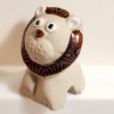 Vintage Clay Lion Beige Brown Flower Pot Figurine Pottery Small Plant Sitter 2” - Thumbnail 5