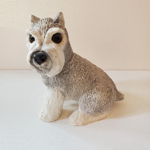 Vintage Stone Critters Dog Figurine Gray Schnauzer Dated 1984 Signed UDC