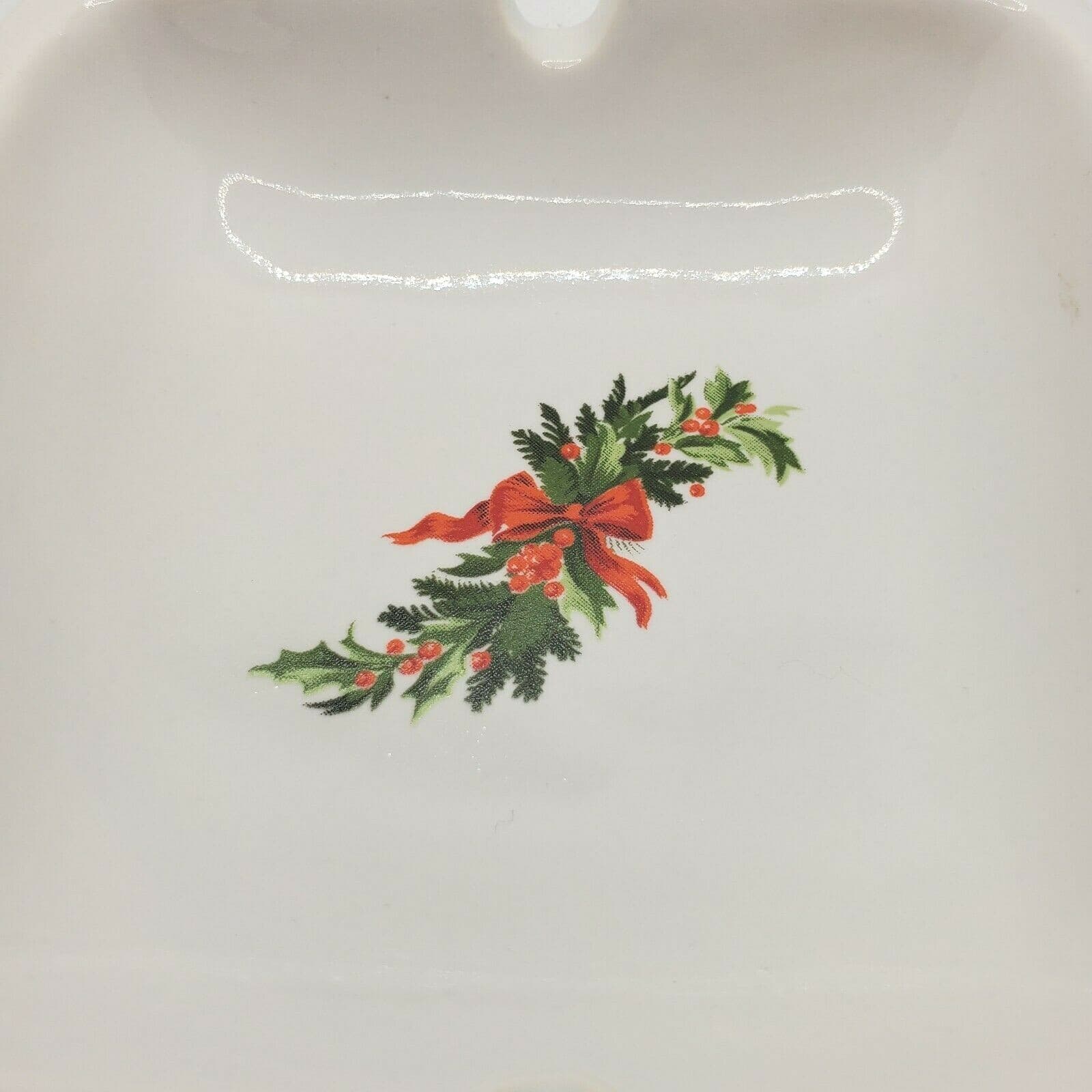 Vintage Haeger 925 USA Christmas Holiday White With Holly Ceramic Ashtray 4" - Thumbnail 3