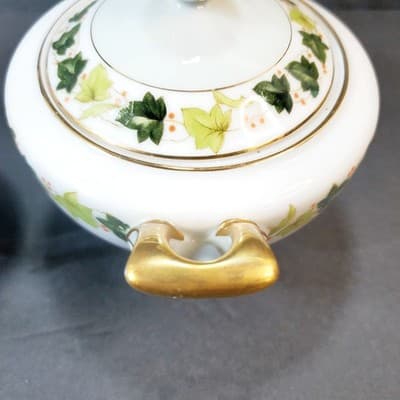Vtg Regal China Lawndale Occupied Japan Green Leaf Creamer & Sugar Bowl w/ Lid - Thumbnail 8