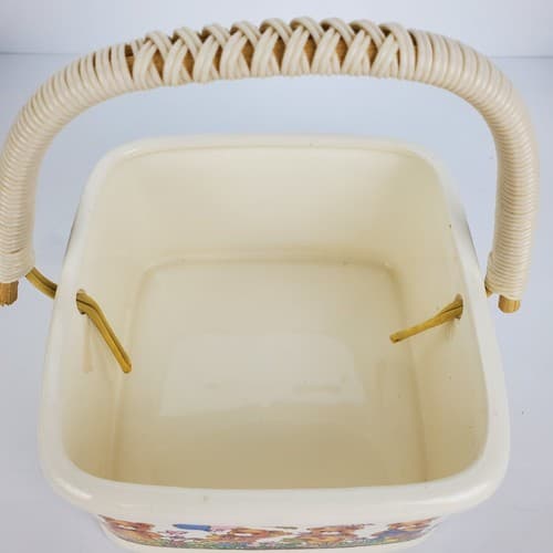 Vtg Japan Ceramic Square Basket with Handle Bears Balloons Butterfly Springtime - Thumbnail 9
