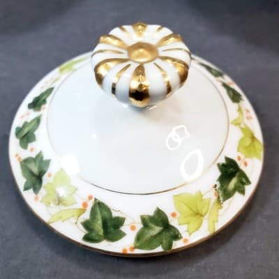 Vtg Regal China Lawndale Occupied Japan Green Leaf Creamer & Sugar Bowl w/ Lid - Thumbnail 4