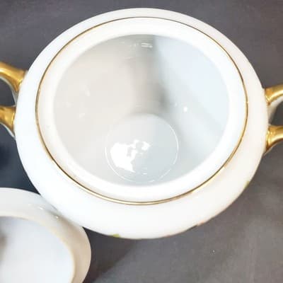 Vtg Regal China Lawndale Occupied Japan Green Leaf Creamer & Sugar Bowl w/ Lid - Thumbnail 6