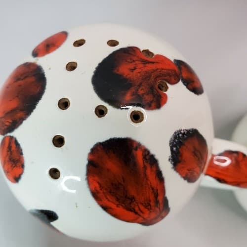 Ceramic Drip Paint Mushroom Handled Salt Pepper Shakers White Orange Black - Thumbnail 6