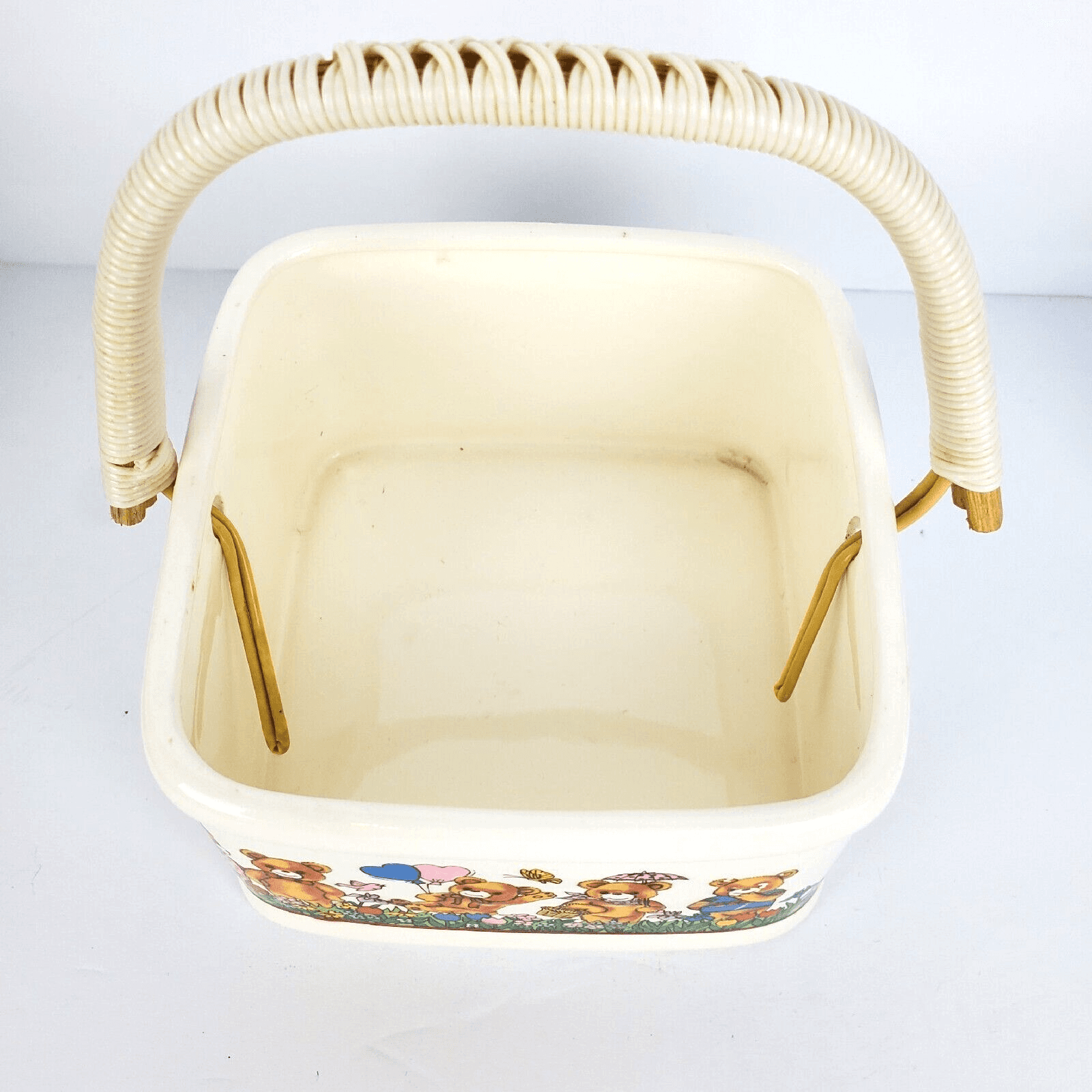 Vtg Japan Ceramic Square Basket with Handle Bears Balloons Butterfly Springtime - Thumbnail 2