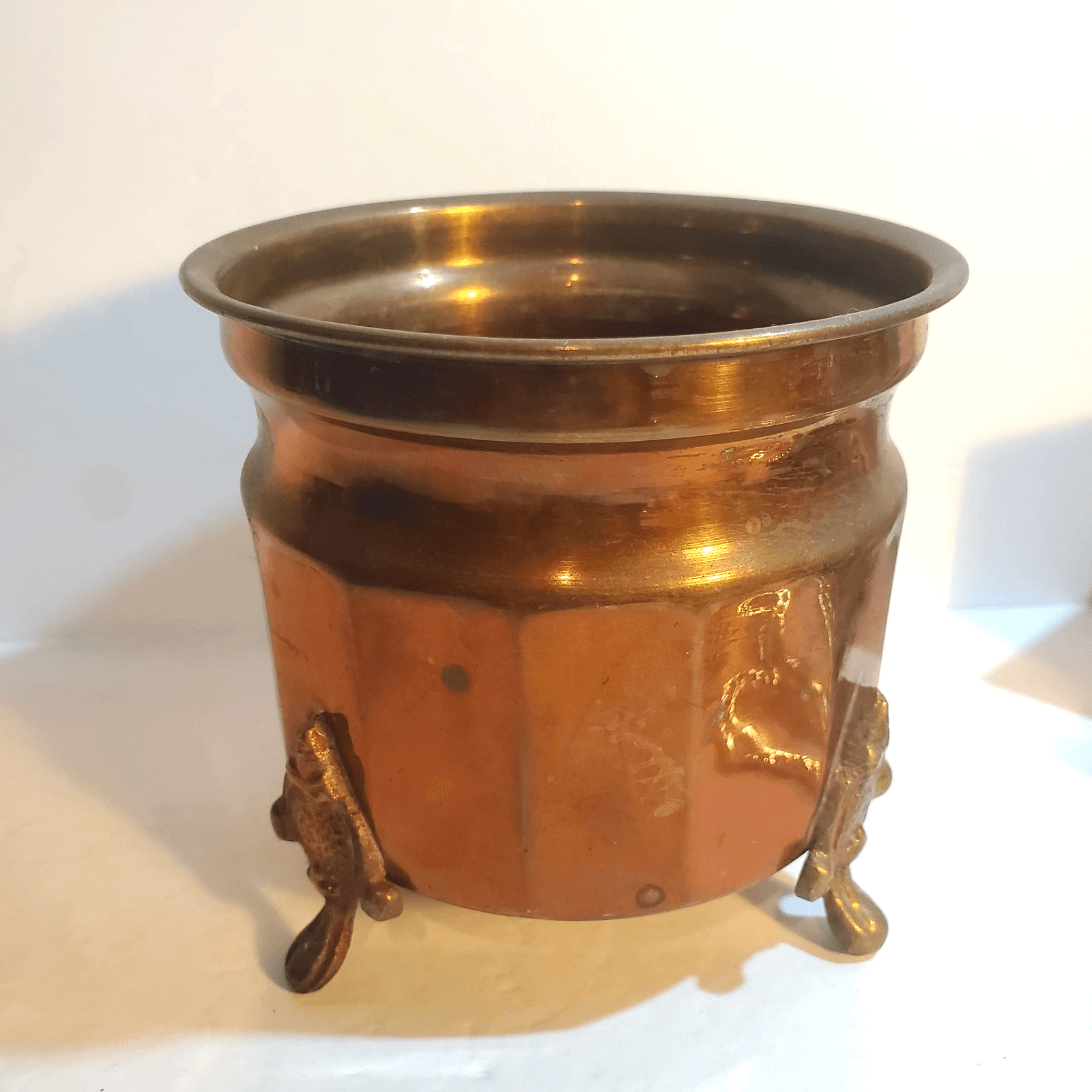 Vintage Enesco Solid Brass Footed Planter Bowl Pot Cauldron Made in India
