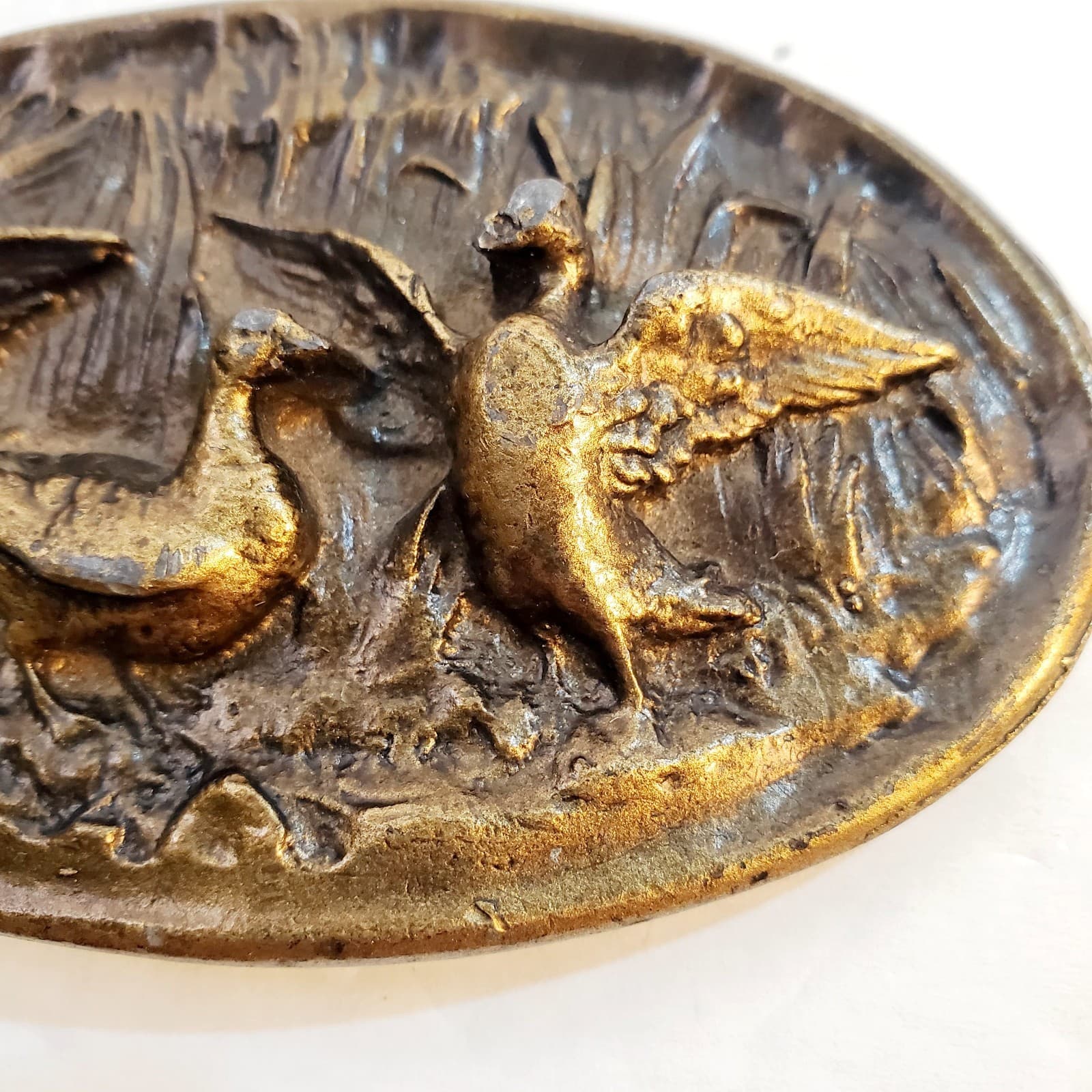 Vtg Brass Tone Metal Flying Mallard Ducks Geese Waterfowl Belt Buckle Hunting - Thumbnail 3