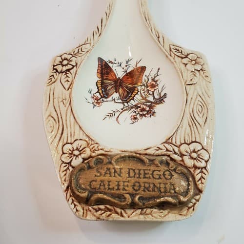 Vintage Treasure Craft San Deigo, California Butterfly Spoon Rest 10” Long - Thumbnail 2
