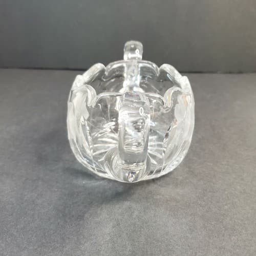 Cut Clear Glass Etched Frosted Flower Double Handled Open Sugar Bowl Heavy - Thumbnail 2