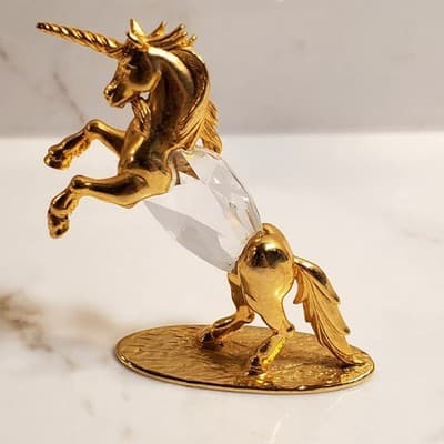 Vtg Signed JJ Polished Gold Tone Faceted Crystal Center Unicorn Figurine 3.25” - Thumbnail 6