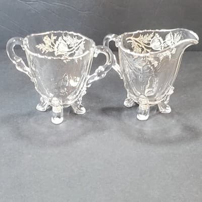 Vintage Sterling Silver Overlay Crystal Creamer and Sugar Bowl Silver City Co - Thumbnail 5