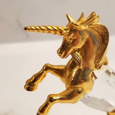 Vtg Signed JJ Polished Gold Tone Faceted Crystal Center Unicorn Figurine 3.25” - Thumbnail 2