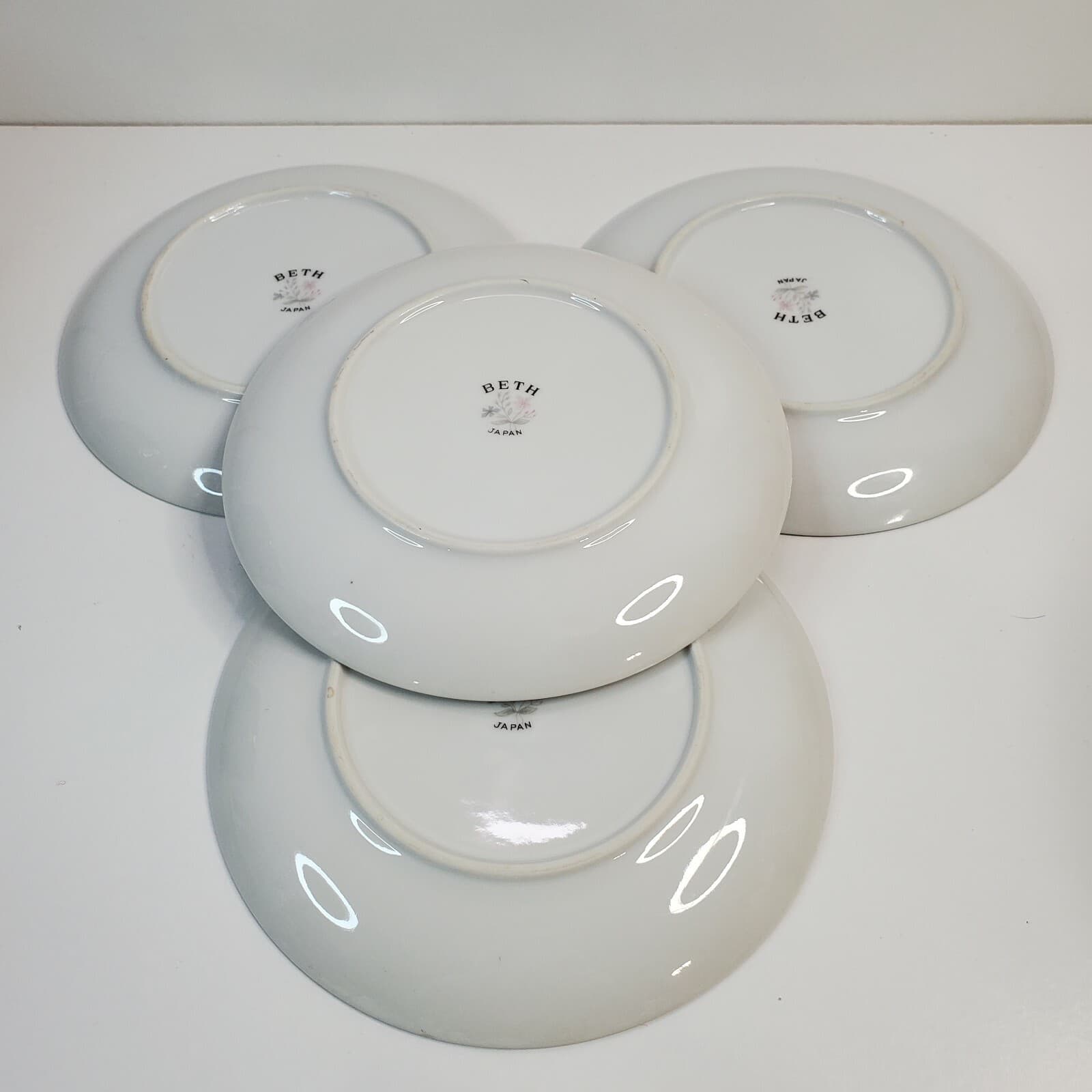 Vintage Fine Porcelain China BETH Japan Floral Desert Plates Silver Trim Set (4) - Thumbnail 3