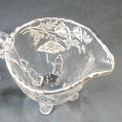 Vintage Sterling Silver Overlay Crystal Creamer and Sugar Bowl Silver City Co - Thumbnail 6