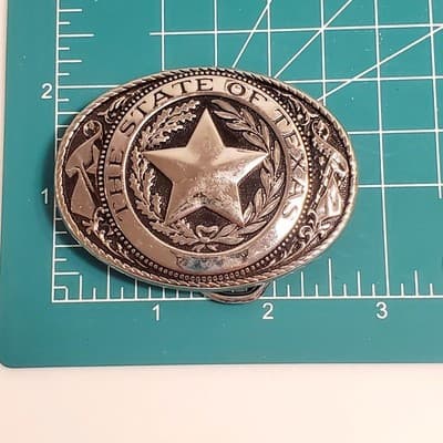 Vintage The State Of Texas Silver Tone & Black Metal Belt Buckle Made In USA - Thumbnail 4