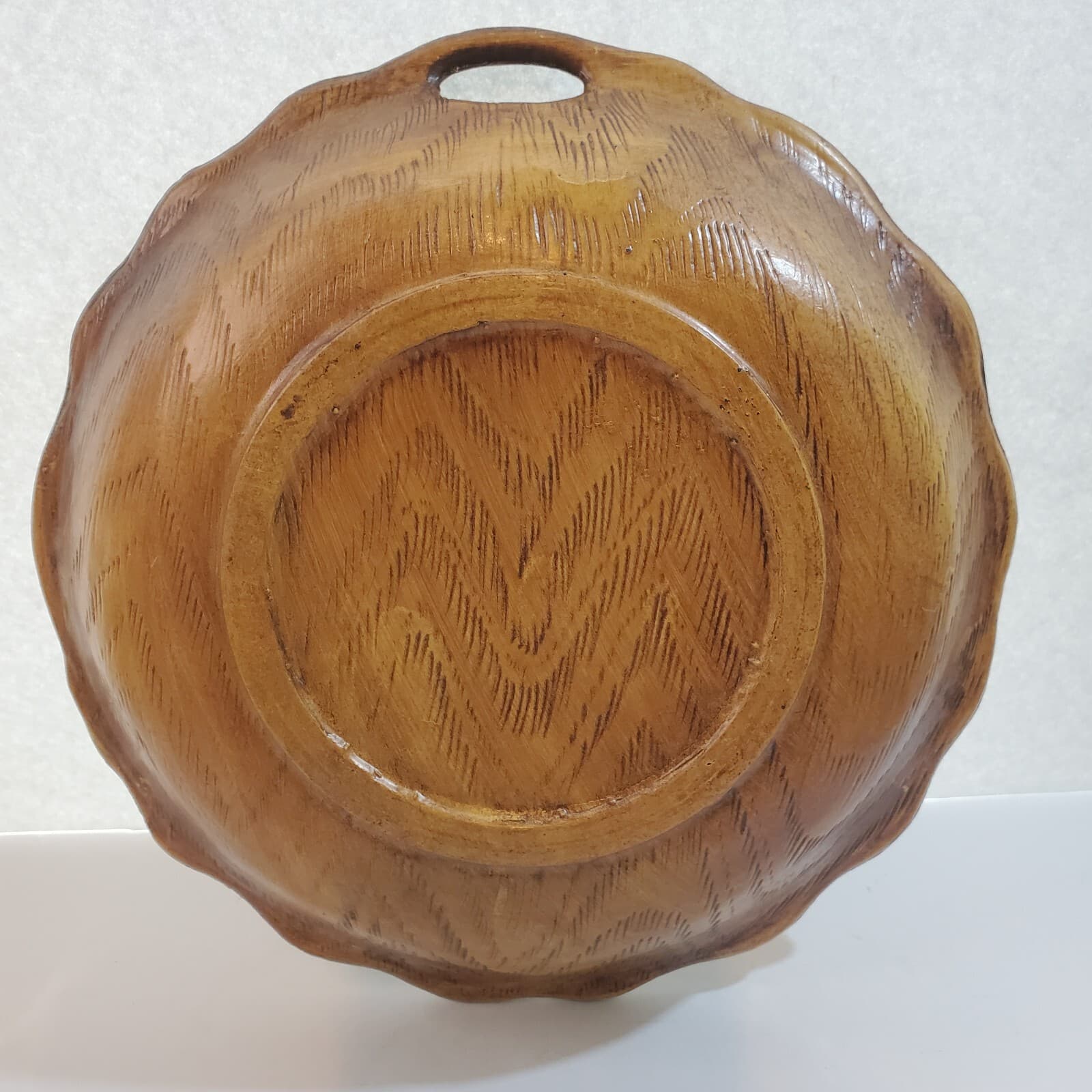 Vintage Syroco Faux Wood Grain Bowl with Deer and Pine Tree Forest Leaves 9.5 in - Thumbnail 3
