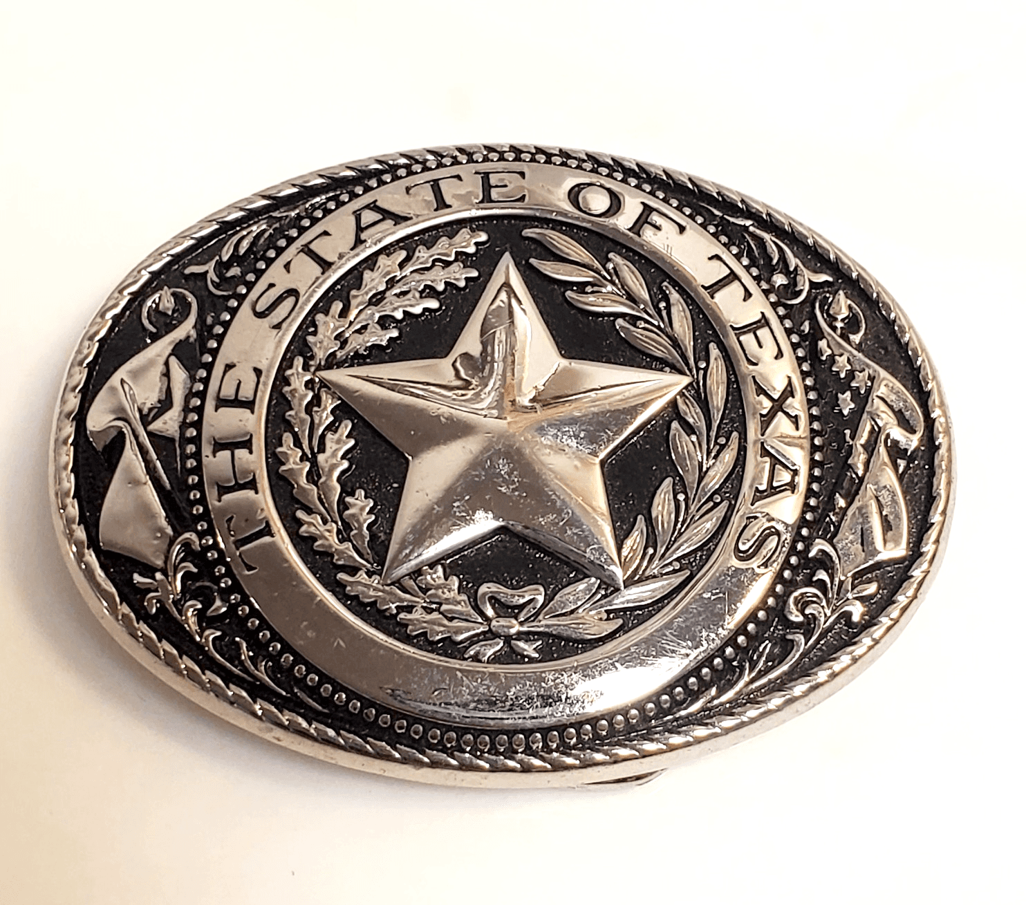 Vintage The State Of Texas Silver Tone & Black Metal Belt Buckle Made In USA