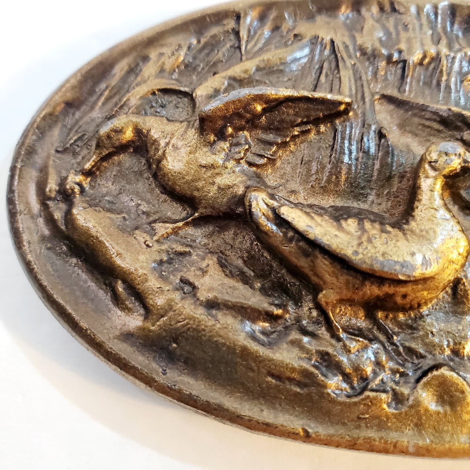 Vtg Brass Tone Metal Flying Mallard Ducks Geese Waterfowl Belt Buckle Hunting - Thumbnail 2