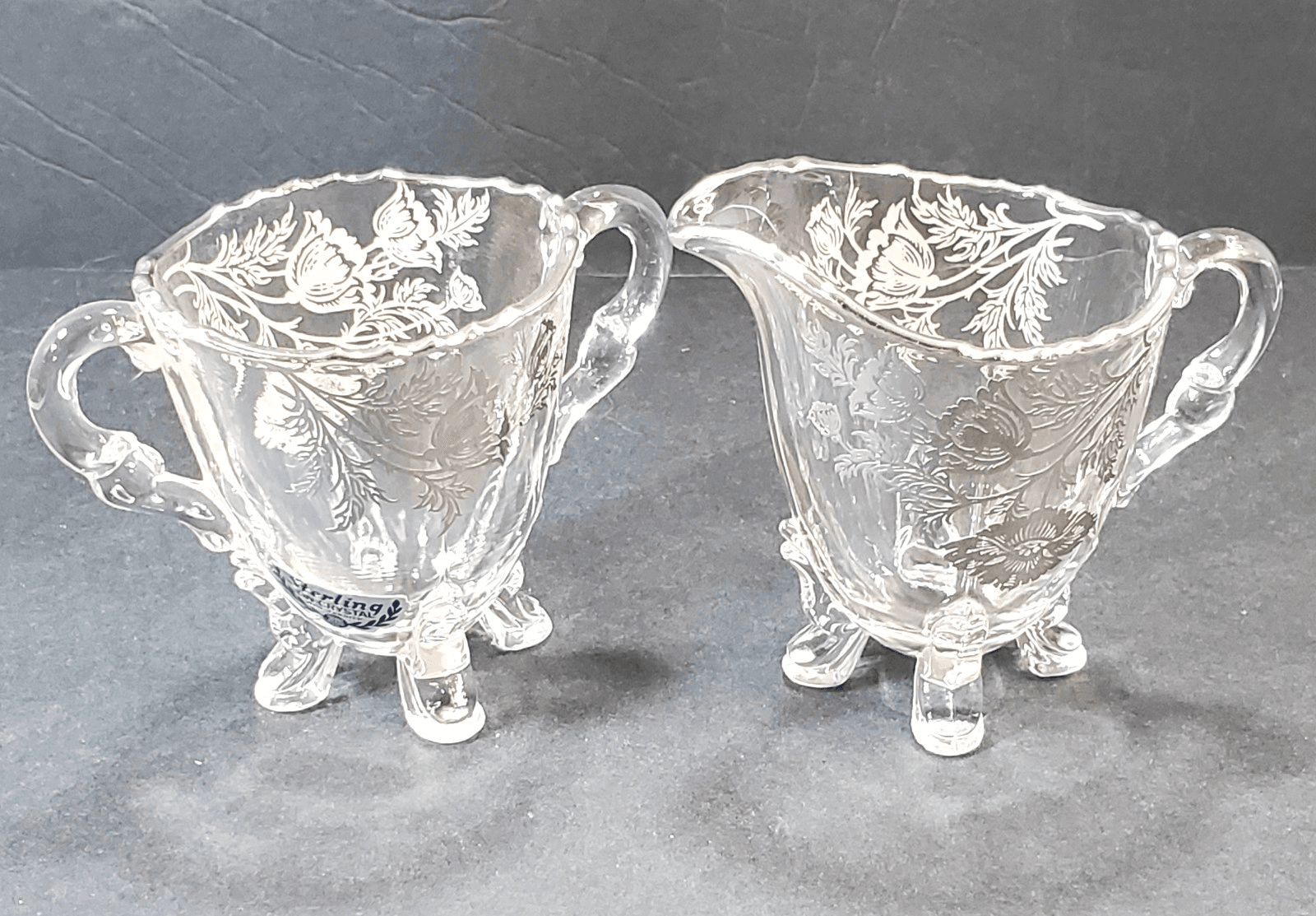 Vintage Sterling Silver Overlay Crystal Creamer and Sugar Bowl Silver City Co