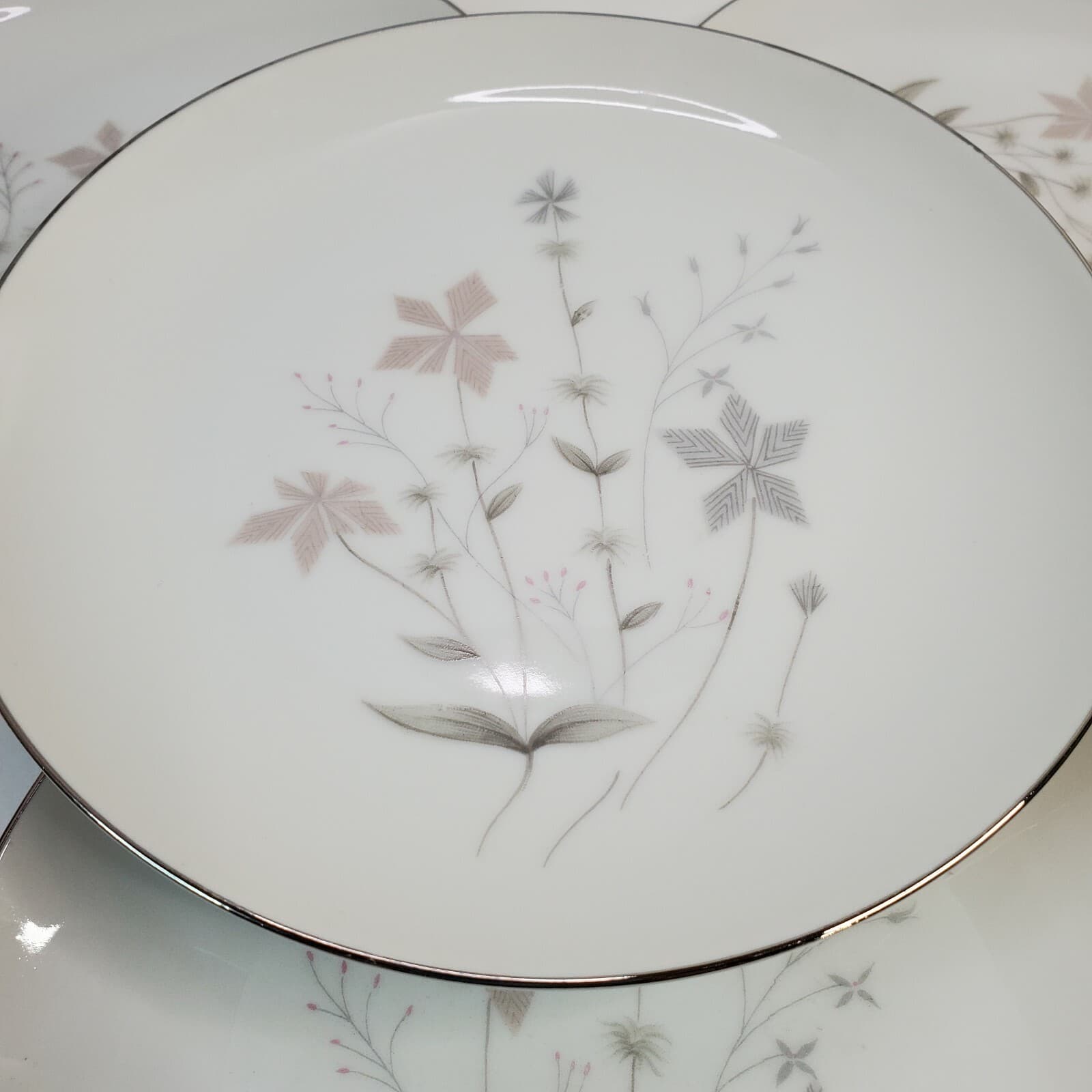 Vintage Fine Porcelain China BETH Japan Floral Desert Plates Silver Trim Set (4) - Thumbnail 2
