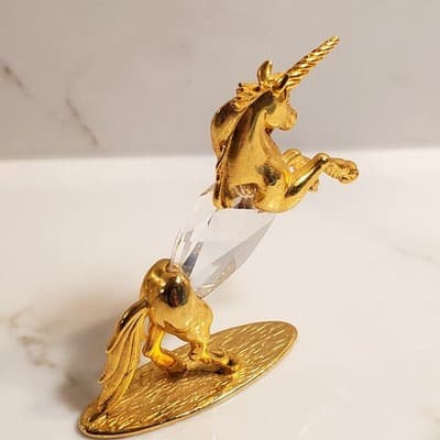 Vtg Signed JJ Polished Gold Tone Faceted Crystal Center Unicorn Figurine 3.25” - Thumbnail 4