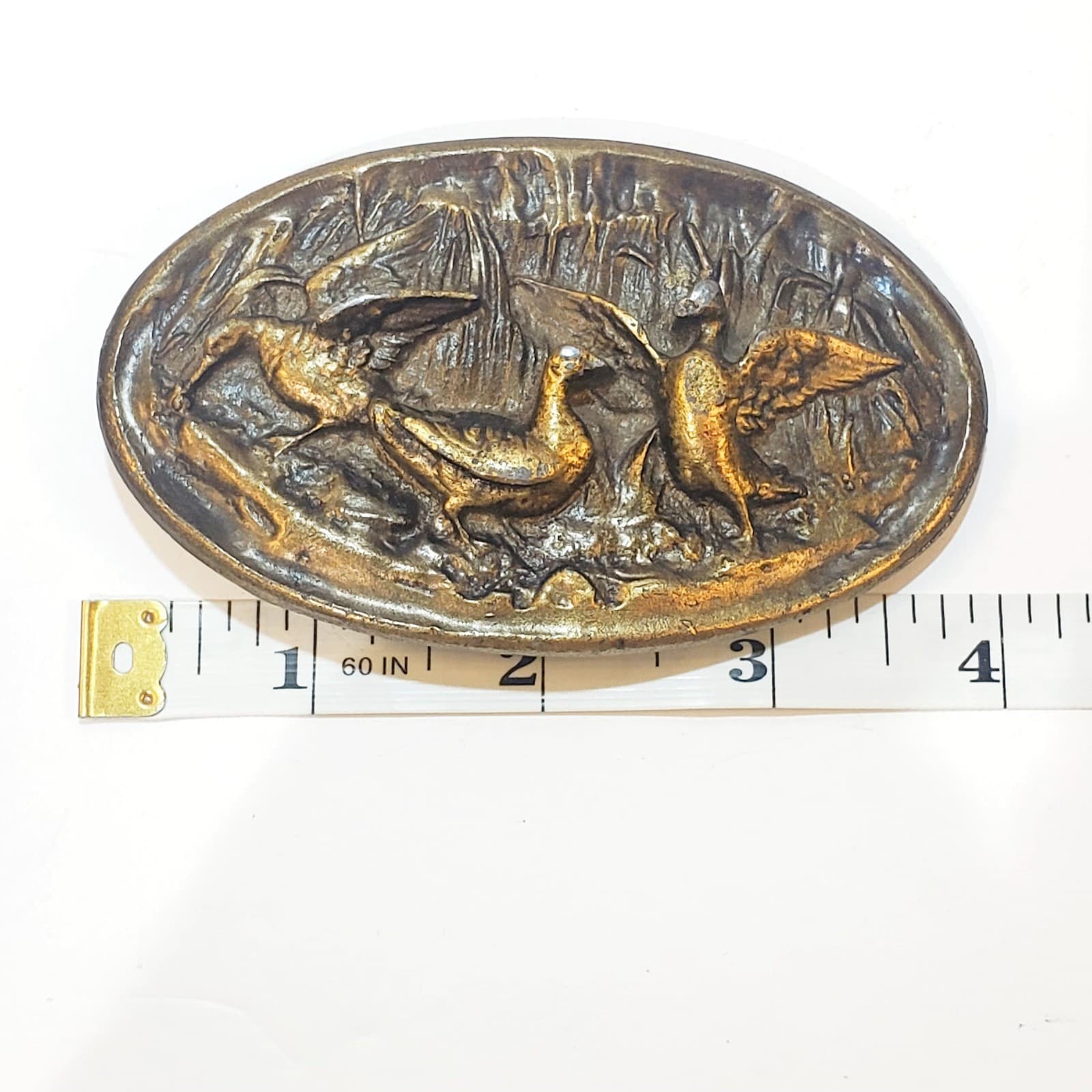 Vtg Brass Tone Metal Flying Mallard Ducks Geese Waterfowl Belt Buckle Hunting - Thumbnail 10