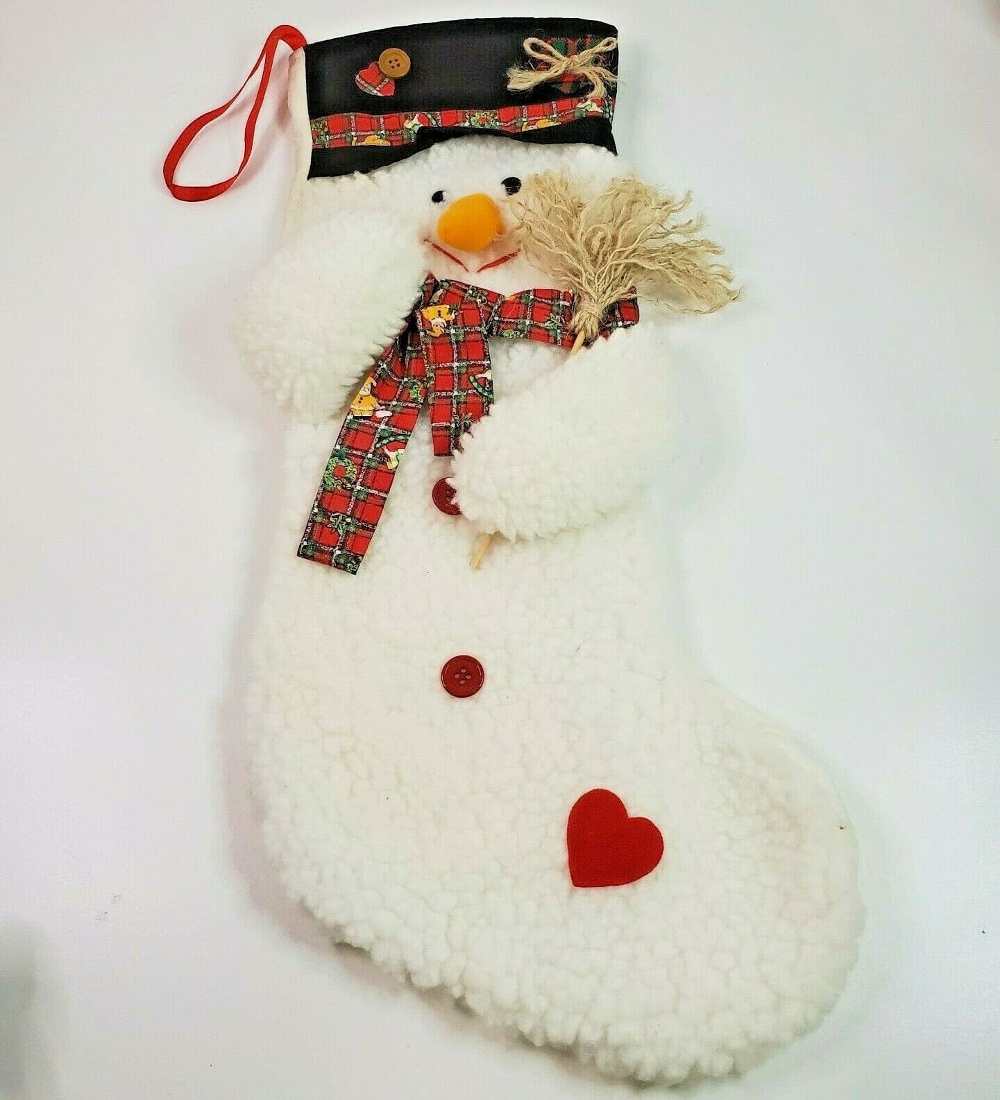 Vintage Sterling Inc Plush Snowman Broom Hat Scarf Lined Christmas Stocking