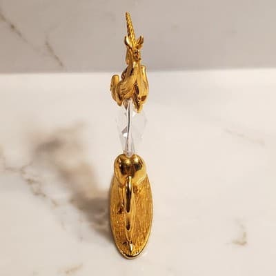 Vtg Signed JJ Polished Gold Tone Faceted Crystal Center Unicorn Figurine 3.25” - Thumbnail 5