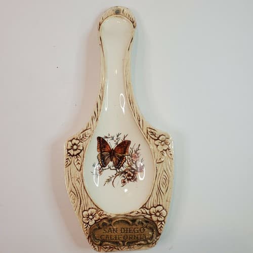 Vintage Treasure Craft San Deigo, California Butterfly Spoon Rest 10” Long