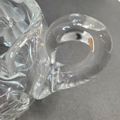 Cut Clear Glass Etched Frosted Flower Double Handled Open Sugar Bowl Heavy - Thumbnail 6