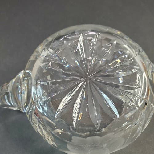 Cut Clear Glass Etched Frosted Flower Double Handled Open Sugar Bowl Heavy - Thumbnail 5