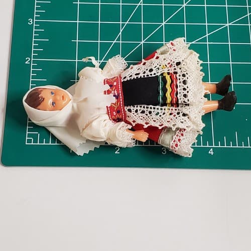 Vintage Ethnic Czechoslovakia Rubber Folk Dolls 4.25" Moveable Arms and Legs - Thumbnail 7