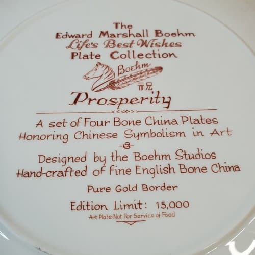 Vtg Edward Marshall Boehm Life's Best Wishes Plate Collection "PROSPERITY" 1981 - Thumbnail 7