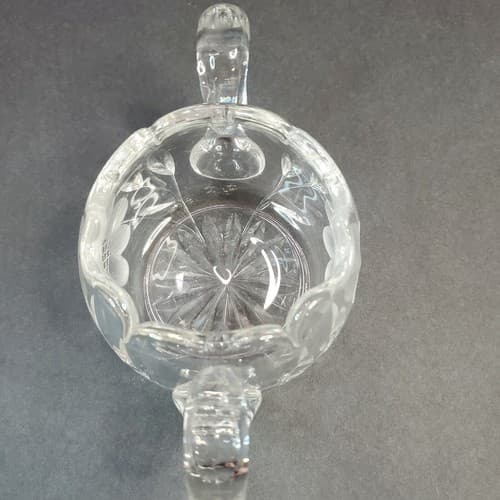 Cut Clear Glass Etched Frosted Flower Double Handled Open Sugar Bowl Heavy - Thumbnail 3