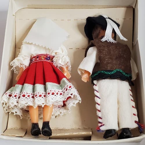 Vintage Ethnic Czechoslovakia Rubber Folk Dolls 4.25" Moveable Arms and Legs - Thumbnail 5