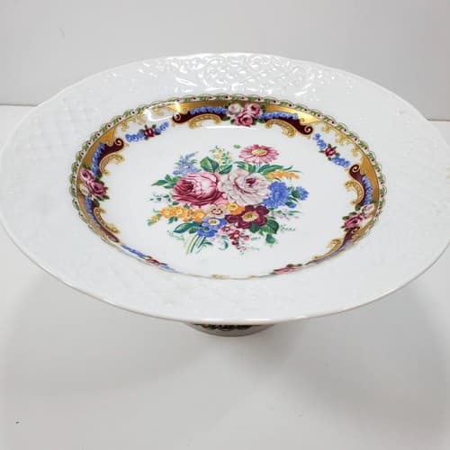 Vintage T. Limoges Depos Decorazione Esclusiva 9" Pedestal Floral Compote Bowl - Thumbnail 3