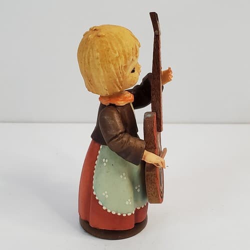 Vintage Anri Italy Wood Carved Little Girl In Apron Playing Cello Figurine - Thumbnail 3
