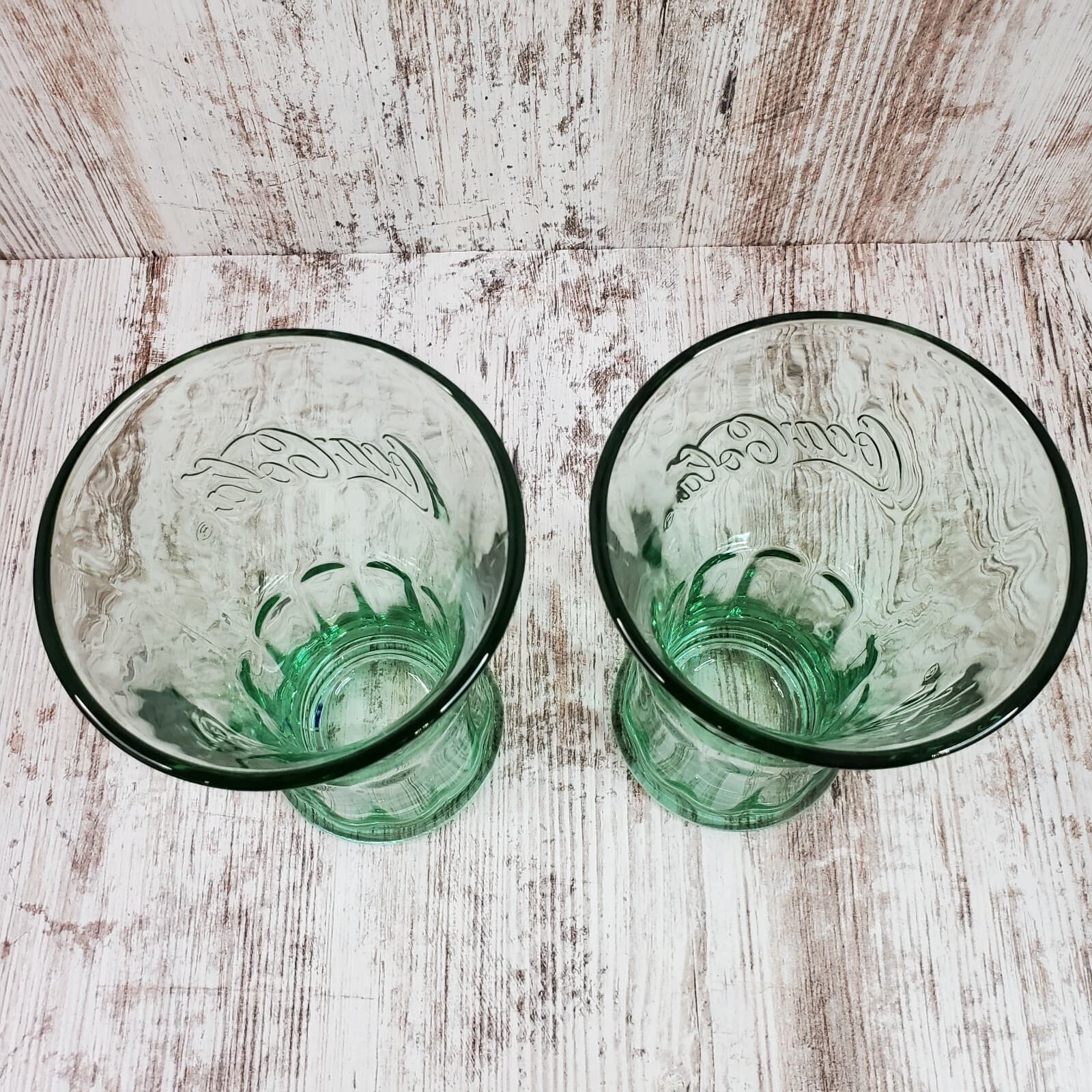 2 Libbey Coca Cola Green Flared Glass Tumbler 16 oz Heavy Coke Glass 6 1/4" tall - Thumbnail 3