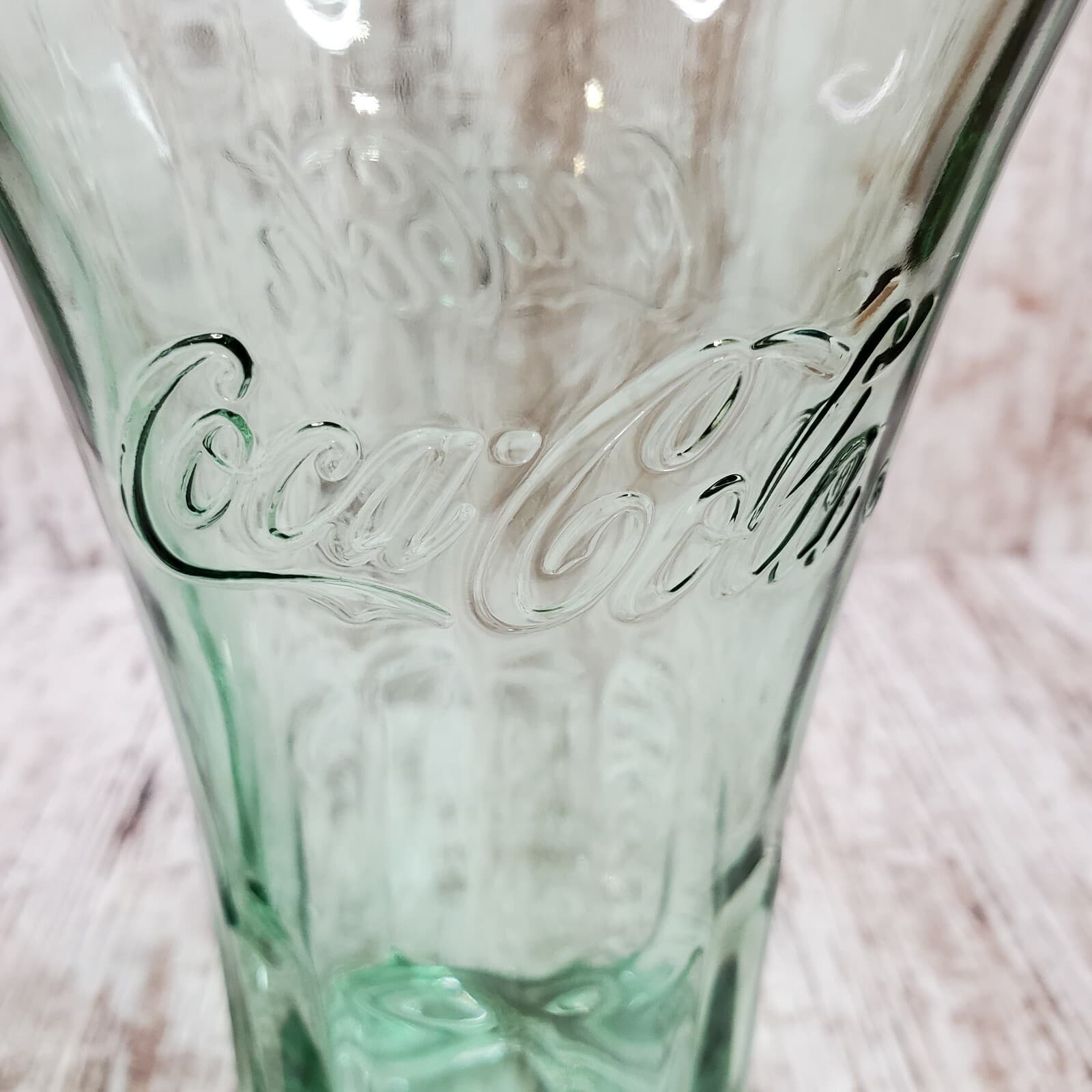 2 Libbey Coca Cola Green Flared Glass Tumbler 16 oz Heavy Coke Glass 6 1/4" tall - Thumbnail 2