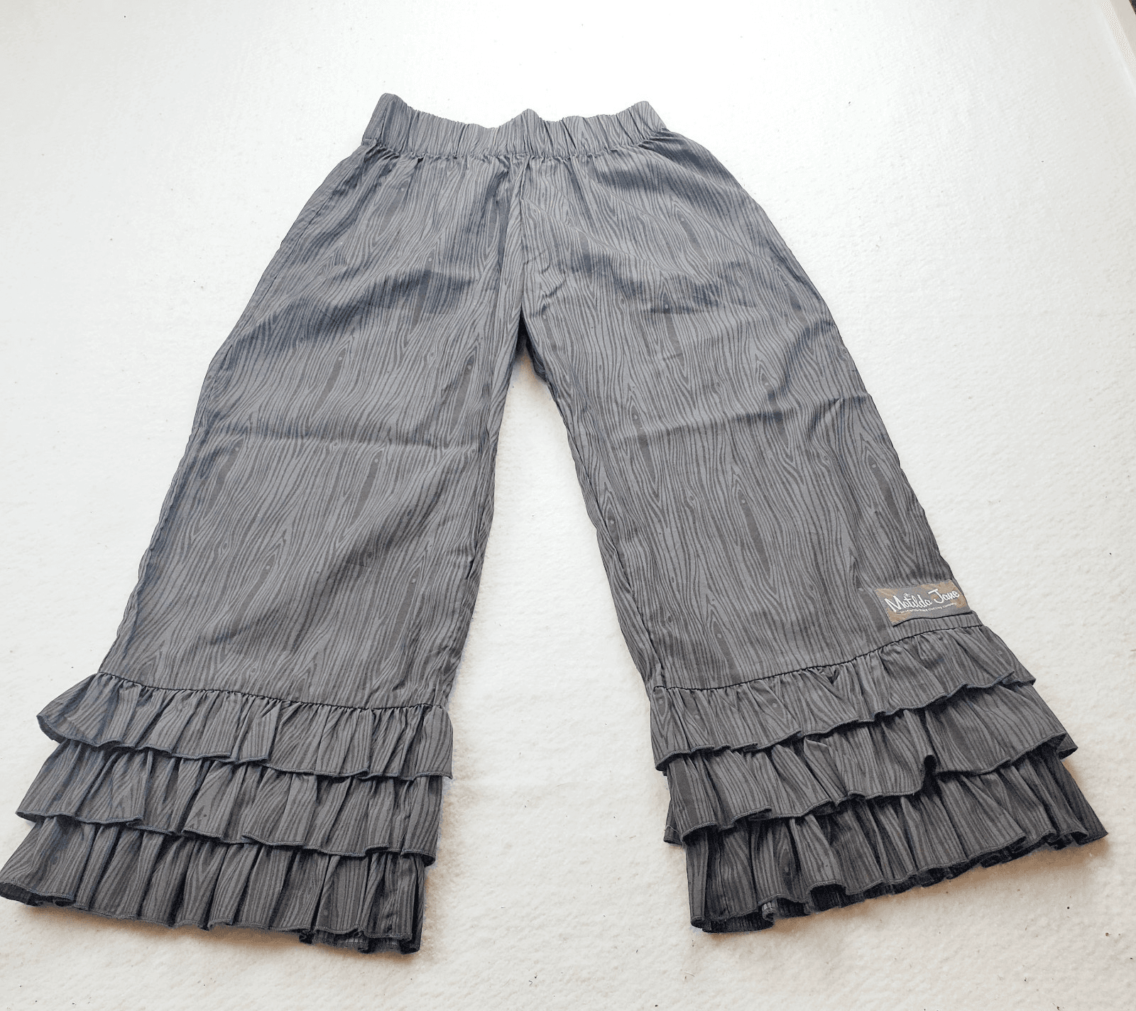 Matilda Jane Girls Size 10 Character Counts Three Ruffle Pants Brown Woodgrain