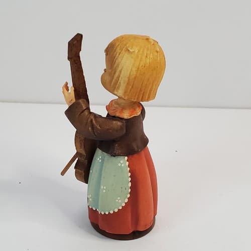 Vintage Anri Italy Wood Carved Little Girl In Apron Playing Cello Figurine - Thumbnail 5