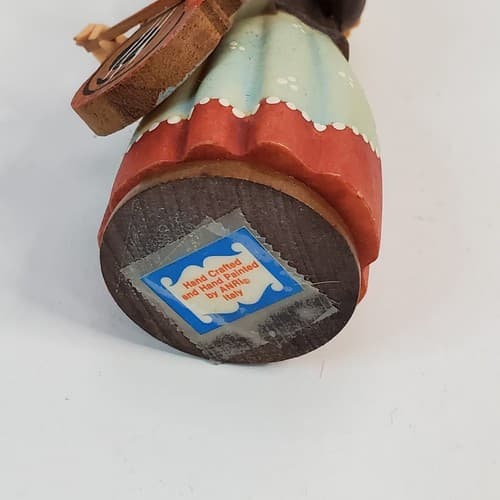 Vintage Anri Italy Wood Carved Little Girl In Apron Playing Cello Figurine - Thumbnail 6