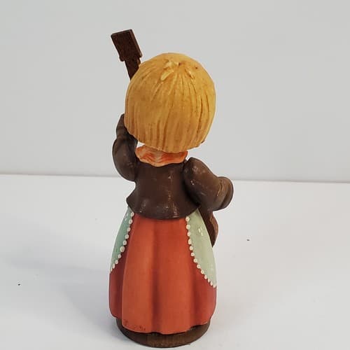 Vintage Anri Italy Wood Carved Little Girl In Apron Playing Cello Figurine - Thumbnail 4